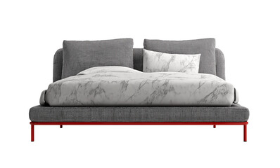 Obraz premium Perspective view of double bed with headboard and blanket transparent&nbsp;background