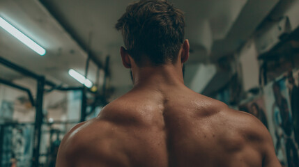 Back View of a Muscular Man with Defined Physique and Athletic Posture