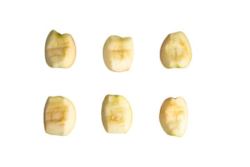 Bite marks on apple halves isolated on transparent background
