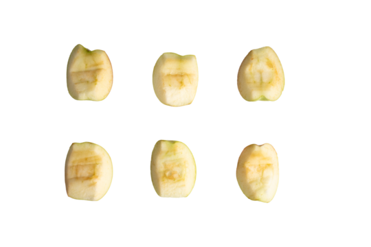 Bite marks on apple halves isolated on transparent background
