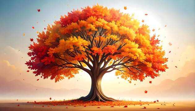 Autumnal tree in vibrant colors - Powered by Adobe