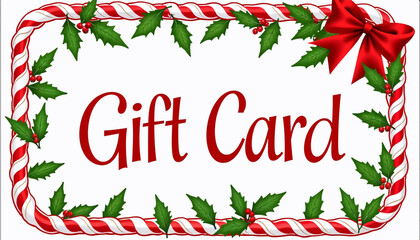 Gift card design with holly and ribbon for Christmas cards  