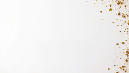 Sparkling golden stars on white background for Christmas cards  