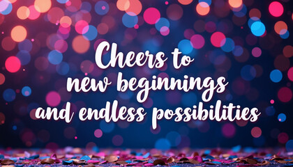 Colorful bokeh background with festive text about new beginnings  