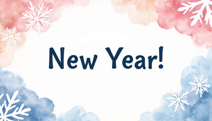 New Year greeting card with watercolor snowflakes and colors  