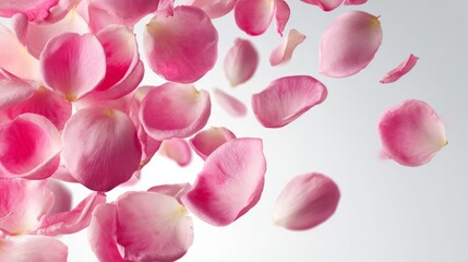 Obraz premium Soft rose petals in motion against a clean white background