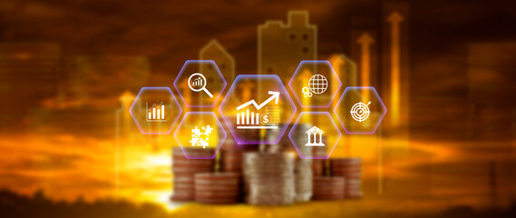 Finance Gdp growth strategy plan concept, finance and investment, Diversification management, Interest rate and dividend concept, returns tax profits