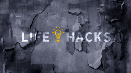 Life hacks motivational phrase concept, Life hacks are shown as business and educational concept