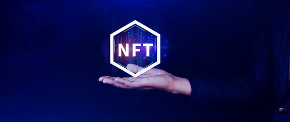 NFT non fungible token for crypto art blockchain technology concept. , investing or trading NFT on cryptocurrency, digital asset, art work and digital ledger
