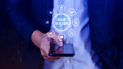 Our vision, Business, technology, internet and network concept. Virtual screen of the future and sees the inscription, Our vision concept.