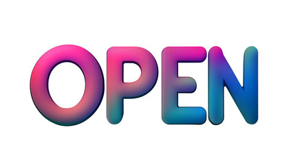 bold "OPEN" text icon with large letters and a gradient effect, clean and elegant, suitable for digital design, isolated on a transparent background