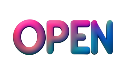 bold "OPEN" text icon with large letters and a gradient effect, clean and elegant, suitable for digital design, isolated on a transparent background