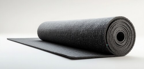 A Detailed View of a Rolled Yoga Mat on a Plain Background, Ideal for Exercise, Meditation, and Fitness Activities