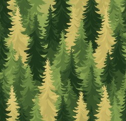 Lush Evergreen Forest Pattern with Tall, Dense Trees and Varying Shades of Green, Creating a Serene Natural Atmosphere Perfect for Tranquil Scenes