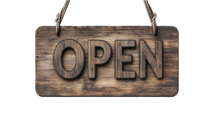 Wooden OPEN icon on transparent background 