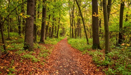 Fototapeta premium Autumn path through a dense forest
