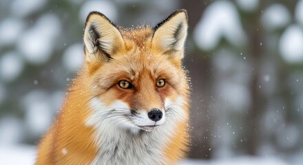 Fototapeta premium Close-up of a red fox in snowy forest (1)