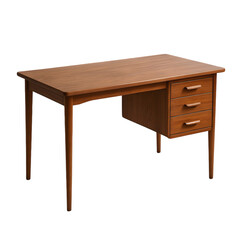 Fototapeta premium Elegant wooden desk with a minimalist design, featuring three drawers and a smooth finish.