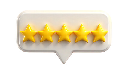 Five golden stars in speech bubble on transparent background for rating design
