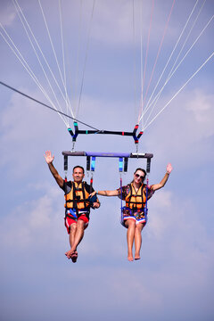 parasaling over the sea. High quality photo