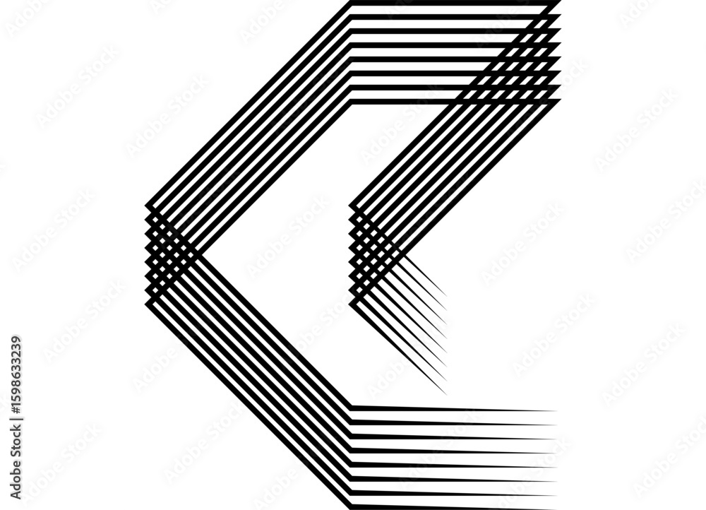 Poster abstract 3d arrow made of thin black retro lines on a white background. vector pattern for covers, a