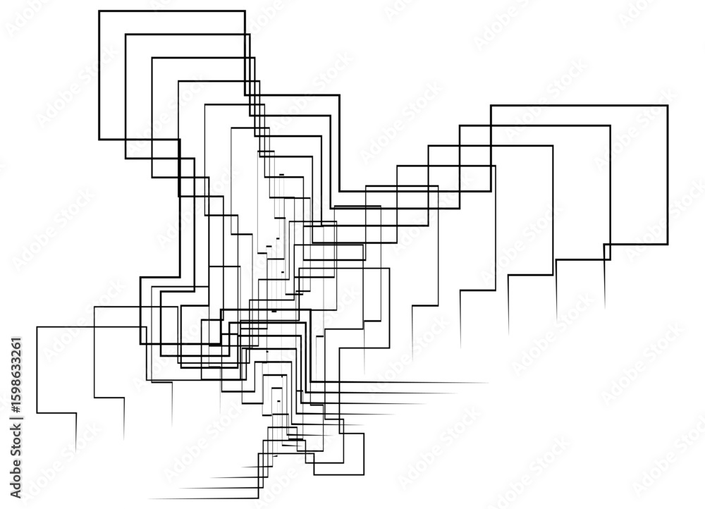 Poster vector technological pattern of thin black broken lines on a white background. for covers, cards, we