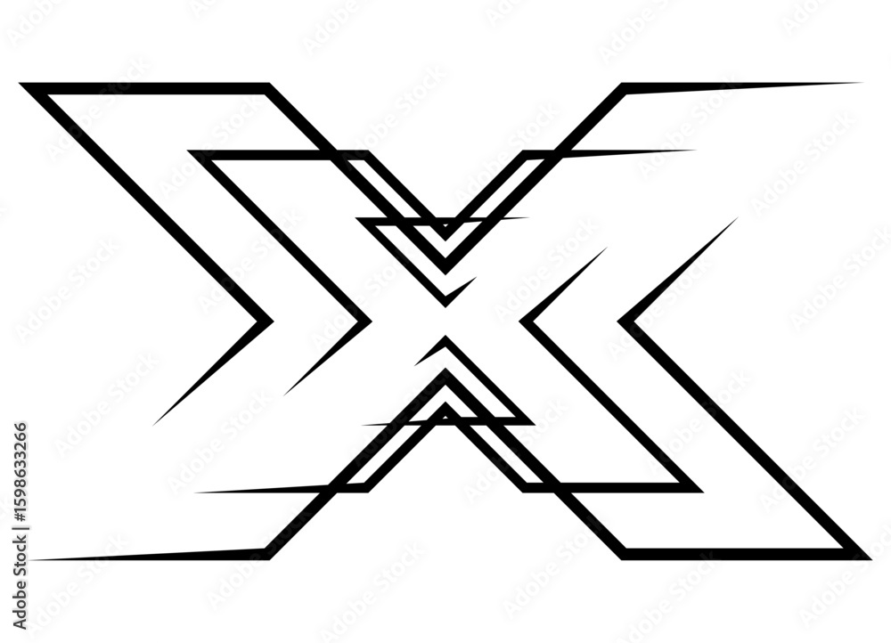 Poster letter x from thin black lines on white background. vector pattern for covers, cards, web design and