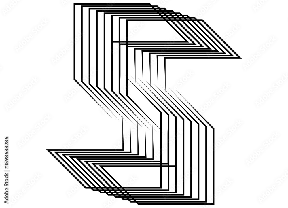 Aufkleber abstract letter s made of thin black broken lines on a white background. vector pattern for covers, 