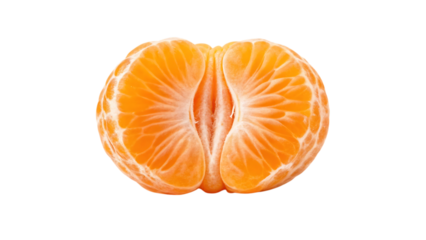 A vibrant peeled mandarin orange segment showing its juicy texture isolated on transparent background