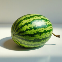 A whole green watermelon with stripes isolated on white background