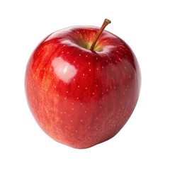 A single shiny red apple with a stem isolated on white background