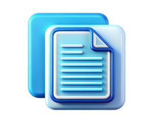 Blue Document Icon with Lines and Curled Corner on Transparent Background