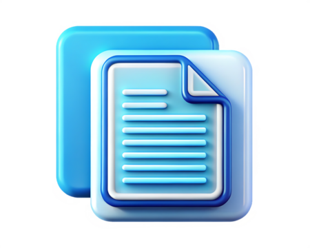 Blue Document Icon with Lines and Curled Corner on Transparent Background