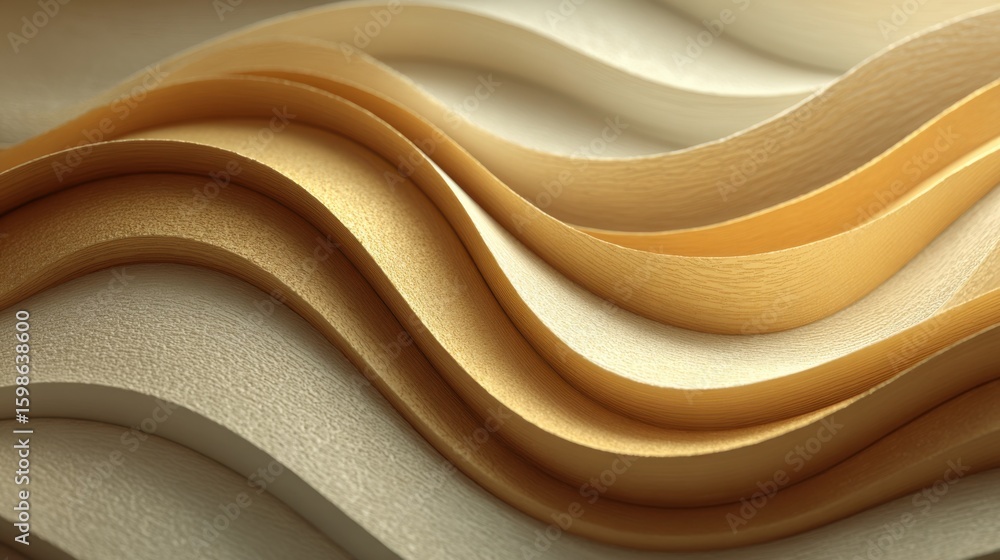 Poster layers of textured paper form flowing waves, showcasing a harmonious blend of neutral tones. the gen