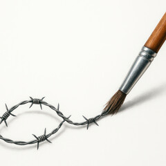 The brush draws barbed wire on a white background, limiting creativity.
