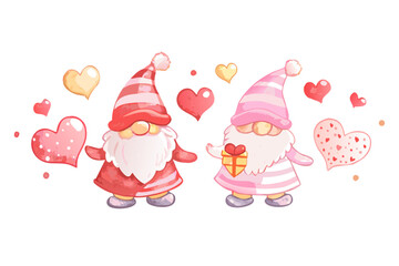Naklejka premium Two adorable gnomes celebrating valentine s day surrounded by hearts