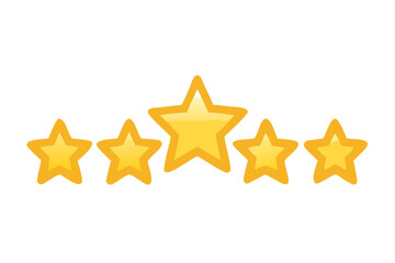 Five golden stars rating system on a black background