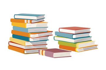Colorful stacks of open books on a black background