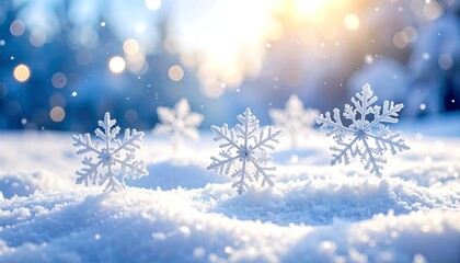 Naklejka premium Snowy winter scene with decorative snowflakes