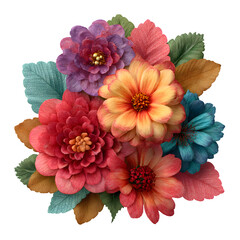 Vibrant bouquet of peonies and other flowers isolated on transparent background