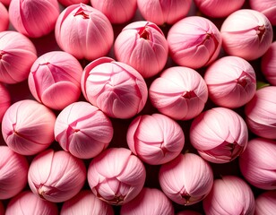 Close-up view of many pink lotus buds