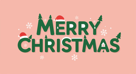 Merry Christmas message with festive adornments conveys a celebratory greeting, complete with Christmas tree motifs and Santa hats.