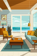 Cozy Coastal Living Room with Ocean View and Modern Decor