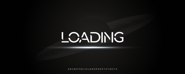 Futuristic Loading Typography with Saturn Rings and Abstract Cut Letters, Ideal for Space Tech Branding, Sci-Fi Trailers, or AI Startup Intros. Sharp Sci-Fi Display Font. Vector Illustration © artyway