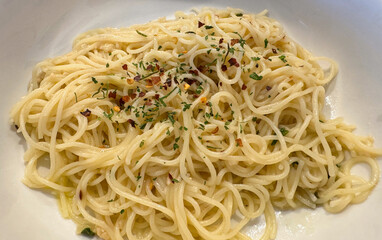 lemon pasta, with herbs and spices. 