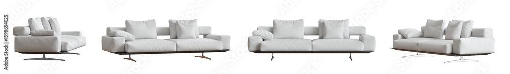 Poster white sofa set isolated on transparent background. 3d render.
