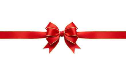 Red gift ribbon bow with elegant gold trim for decoration. Isolated on transparent background, png