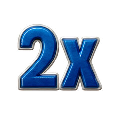 Blue metallic two times symbol isolated on transparent background