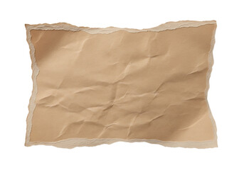 Fototapeta premium Crumpled torn brown paper scrap, vintage texture for design. Isolated on transparent background, png