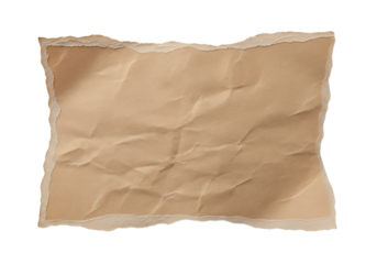 Crumpled torn brown paper scrap, vintage texture for design. Isolated on transparent background, png